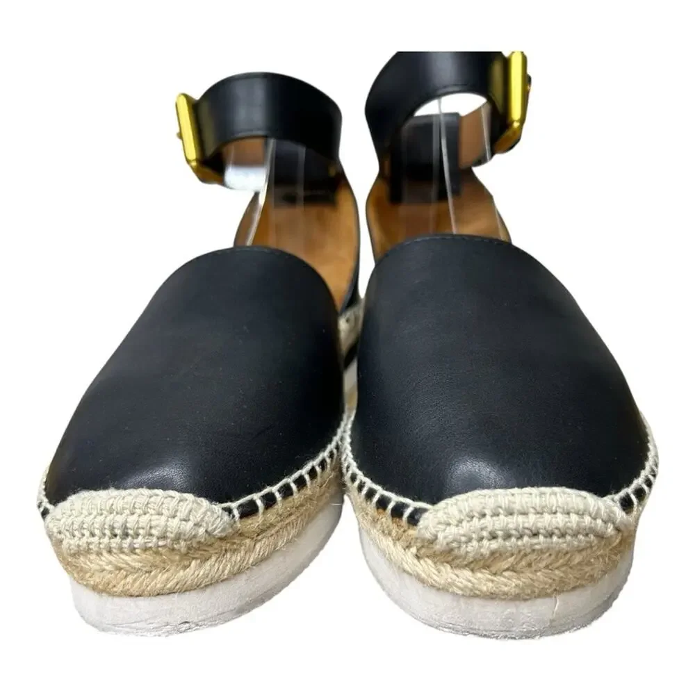 See by Chloe Glyn Espadrille Sandal Black Ankle Strap Size 37